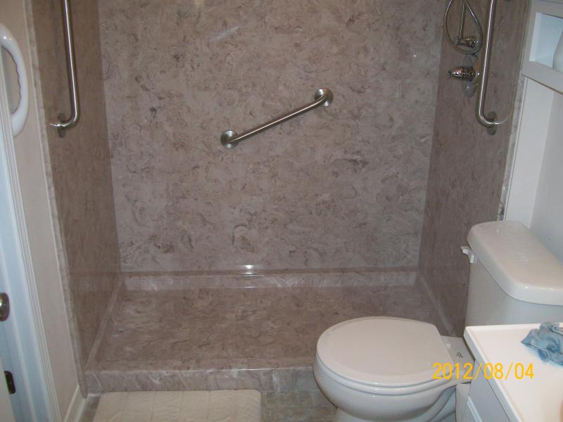 Handicap accessible marble shower